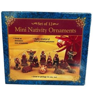 Mini Nativity Ornaments Vintage Set of 12 Polystone Set of 12 Ornament/Gift Ties